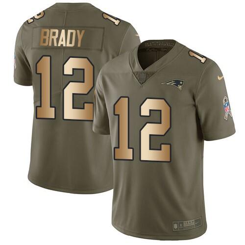 Men's New England Patriots #12 Tom Brady 2017 Olive Salute To Service Limited Stitched Football Jersey